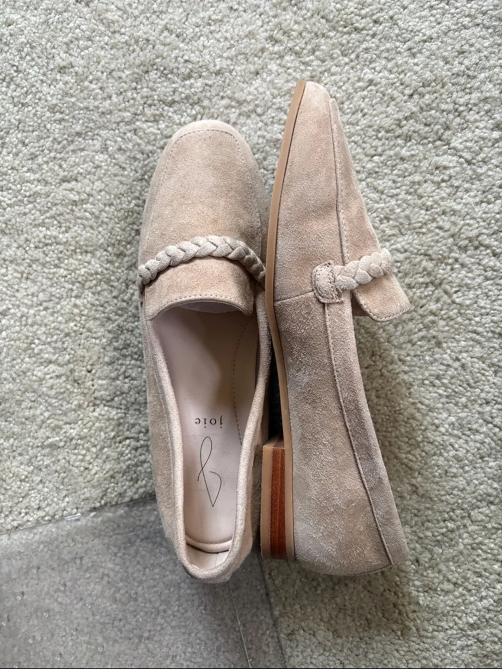 Joie Light Beige Suede Braided Loafers